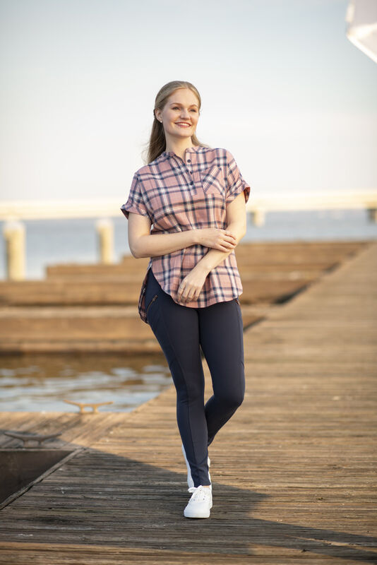 Women's Short Sleeve Popover Casual Plaid Shirt image number 4