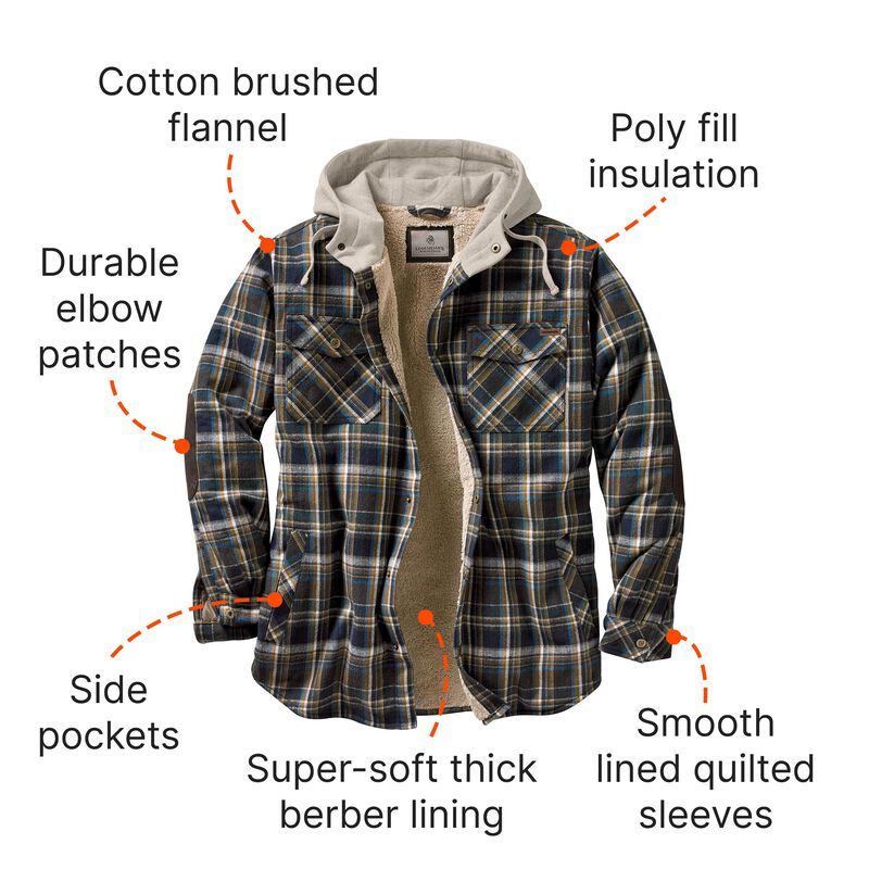 Men's Camp Night Berber Lined Hooded Flannel Shirt Jacket image number 4