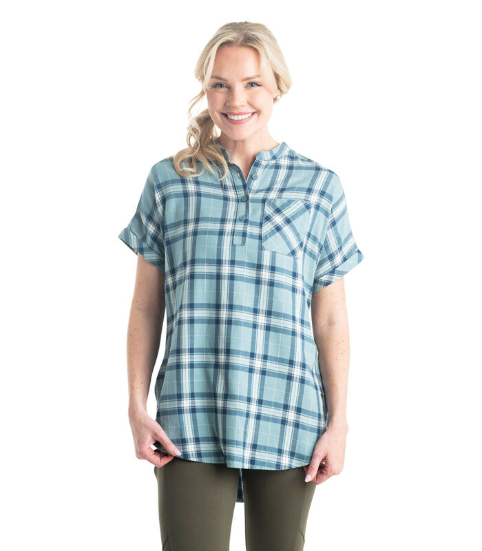 Women's Short Sleeve Popover Casual Plaid Shirt image number 0