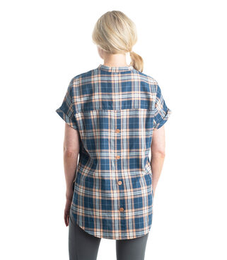 Women's Short Sleeve Popover Casual Plaid Shirt