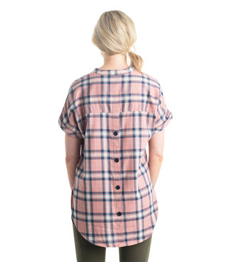 Women's Short Sleeve Popover Casual Plaid Shirt