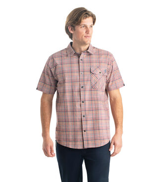 Men's Textured Stretch Woven Plaid Short Sleeve Shirt