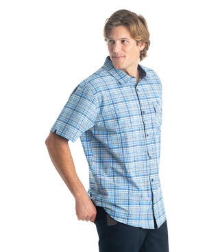 Men's Textured Stretch Woven Plaid Short Sleeve Shirt